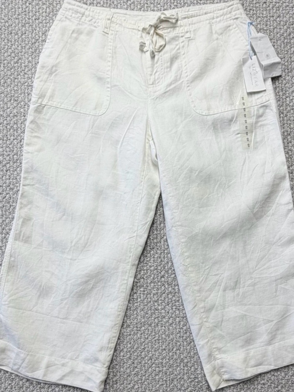 Women's White Cropped Drawstring Linen Pants